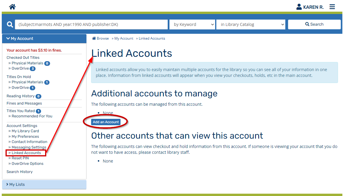 Screenshot of Linked Account page